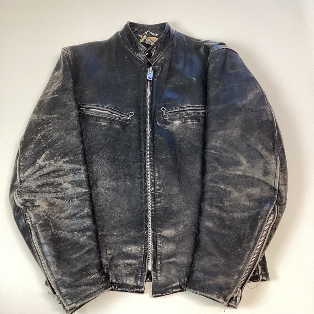 Vintage Talon Men's Weathered Leather Motorcycle Jacket Size 36 Black